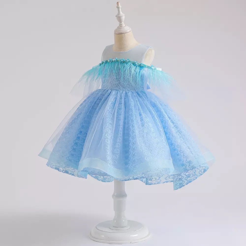 Luxury Luxury Embroidered Feather Princess Birthday Wedding Flower Dress 5046 - Picture 2 of 6